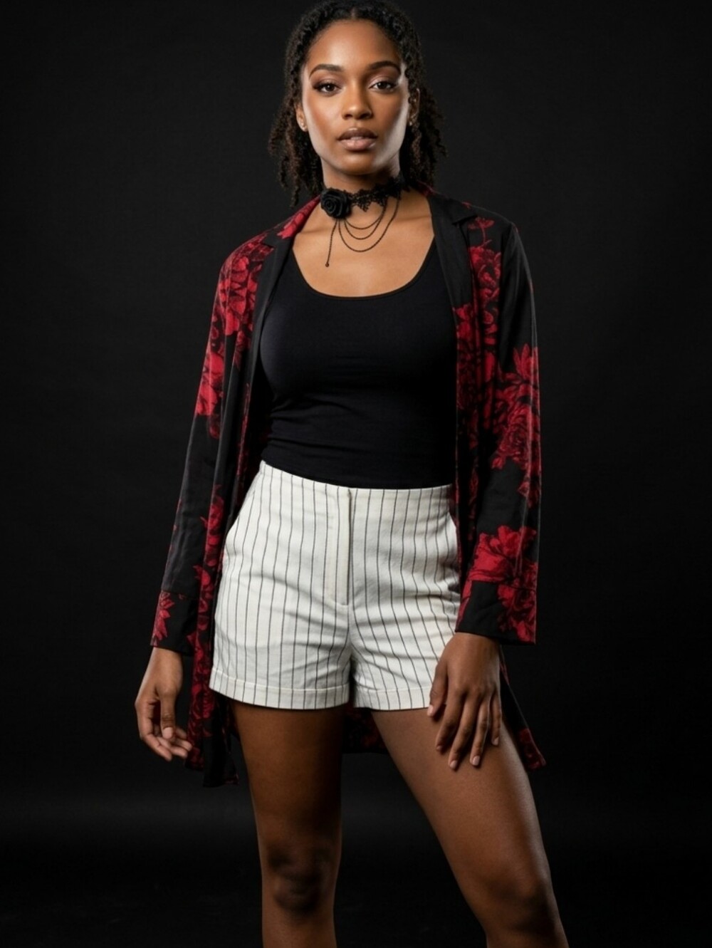 Women's White Pinstripe Shorts